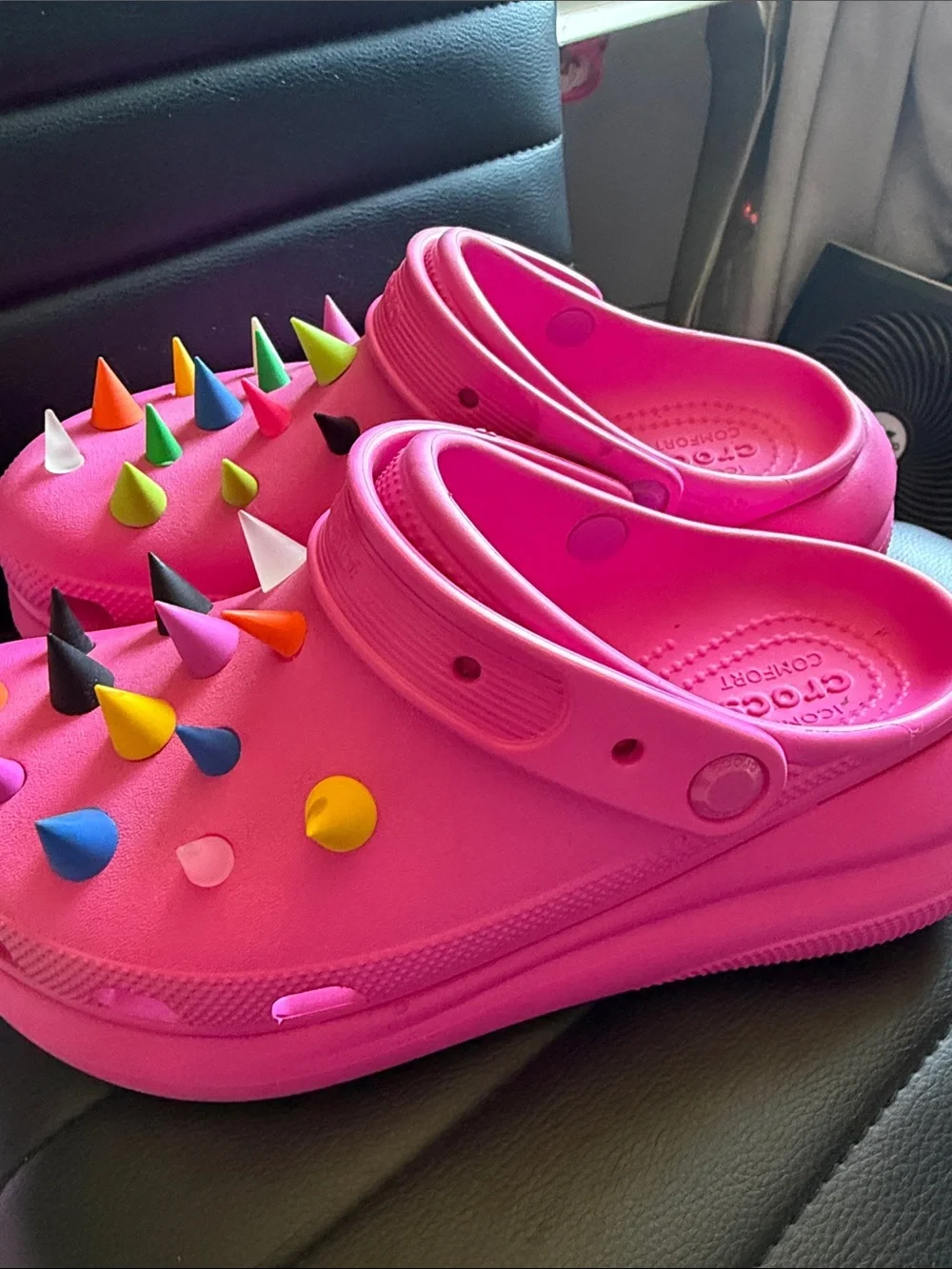 Bright Pink CROCS Sandals with Colorful Studs